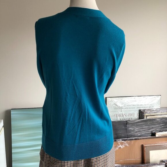 Halogen 100% Wool Knit Cardigan Teal Blue Size S - Picture 4 of 8
